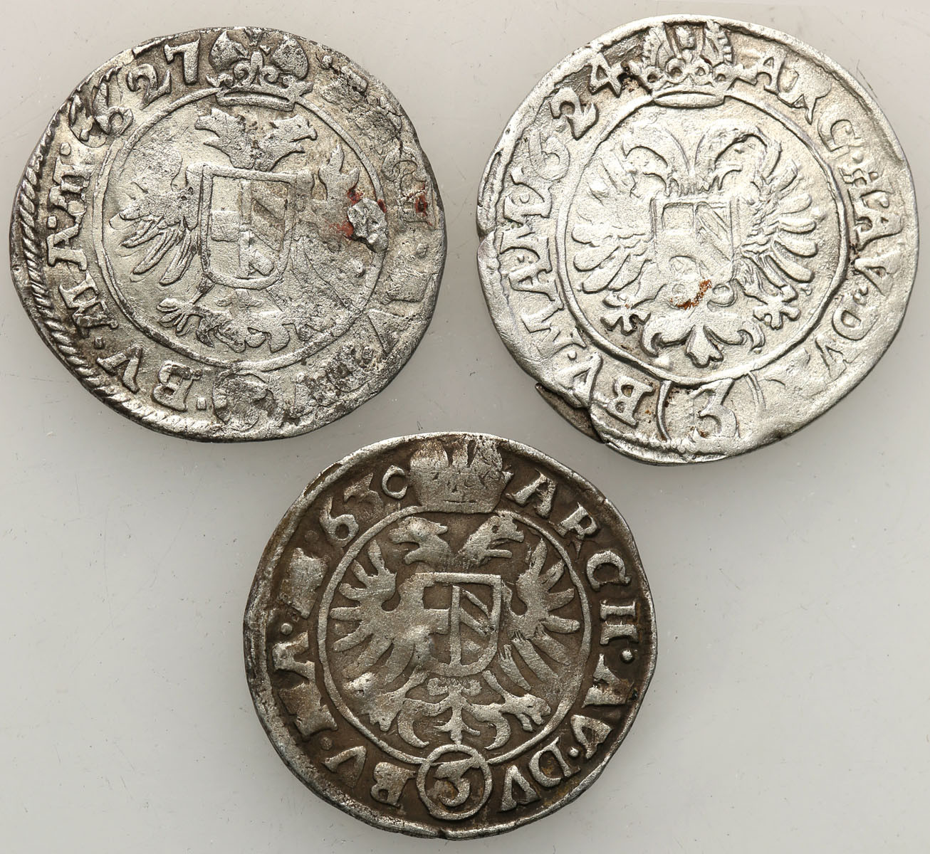 Austria, Ferdynand III (1619-1637), 3 krajcary 1624, 1627, 1630, Praga, zestaw 3 monet